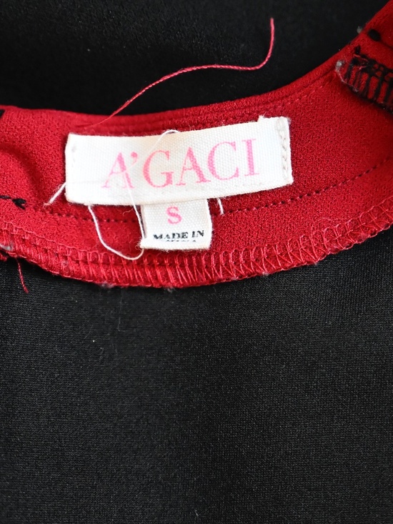 Agaci Black Long-Sleeve Mini Dress w/ White & Burgundy Stripes – Size S - Picture 3 of 3